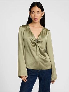 Women’s Express Green Satin Long Sleeve Top